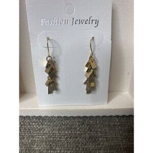Gold Tone Dangle Earrings with Geometric Design Womens Fashion Jewelry